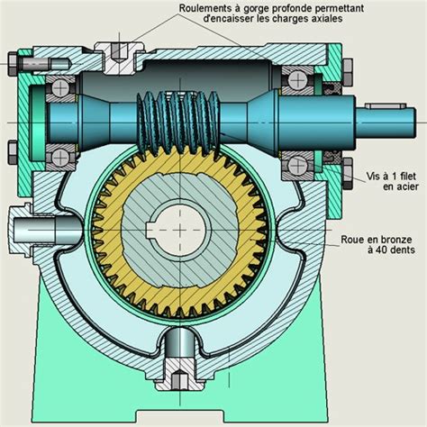 Schéma de fonctionnement d'un réducteur à roue et vis sans fin avec vis sans fin et roue dentée