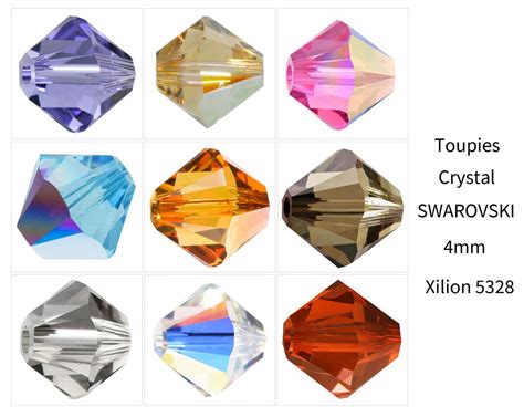 Tableau illustrant la variété des formes de cristaux Swarovski : toupies, perles rondes, cabochons, pendentifs.