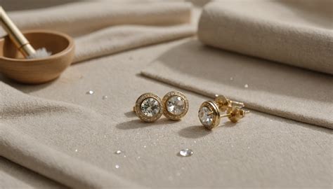 Illustration montrant comment nettoyer des boucles d'oreilles en or avec une brosse douce.