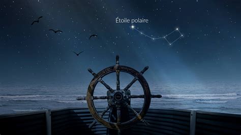Reproduction d'une gravure ancienne montrant des marins utilisant les étoiles pour la navigation, avec un collier étoile stylisé