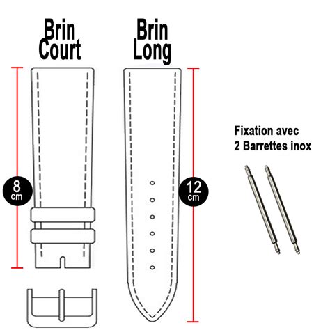 Schéma des dimensions du bracelet de montre en simili cuir avec indication de la longueur totale et de la longueur avec les trous.