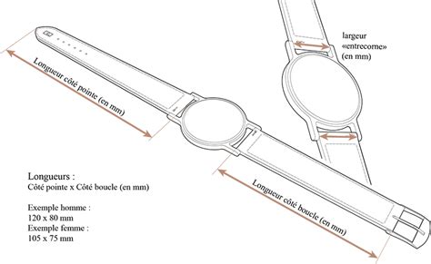 Illustration montrant comment mesurer la largeur d'un bracelet de montre avec un pied à coulisse.