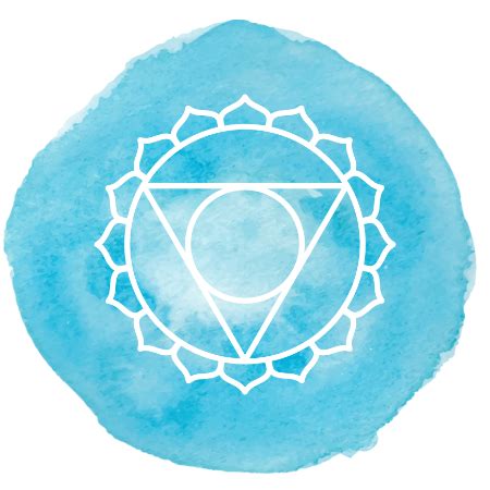 Schéma des chakras, mettant en évidence le chakra de la gorge (bleu clair) et le troisième œil (indigo).