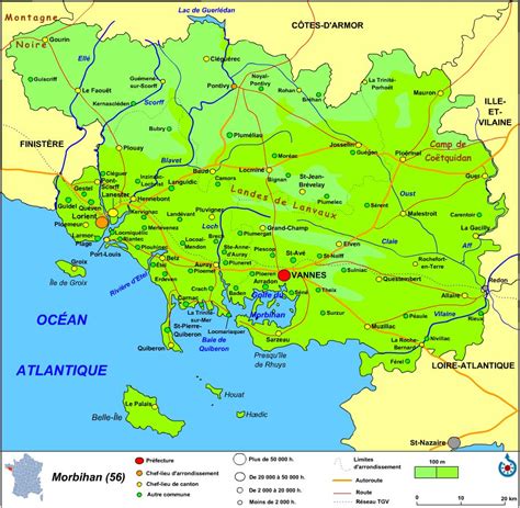 Carte du Golfe du Morbihan avec des points d'intérêt marqués