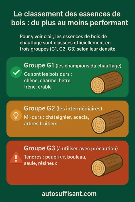 Infographie expliquant les caractéristiques idéales du bois de chauffage (essences, taux d'humidité).
