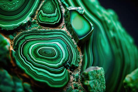 Photographie de spécimens de malachite aux bandes concentriques caractéristiques